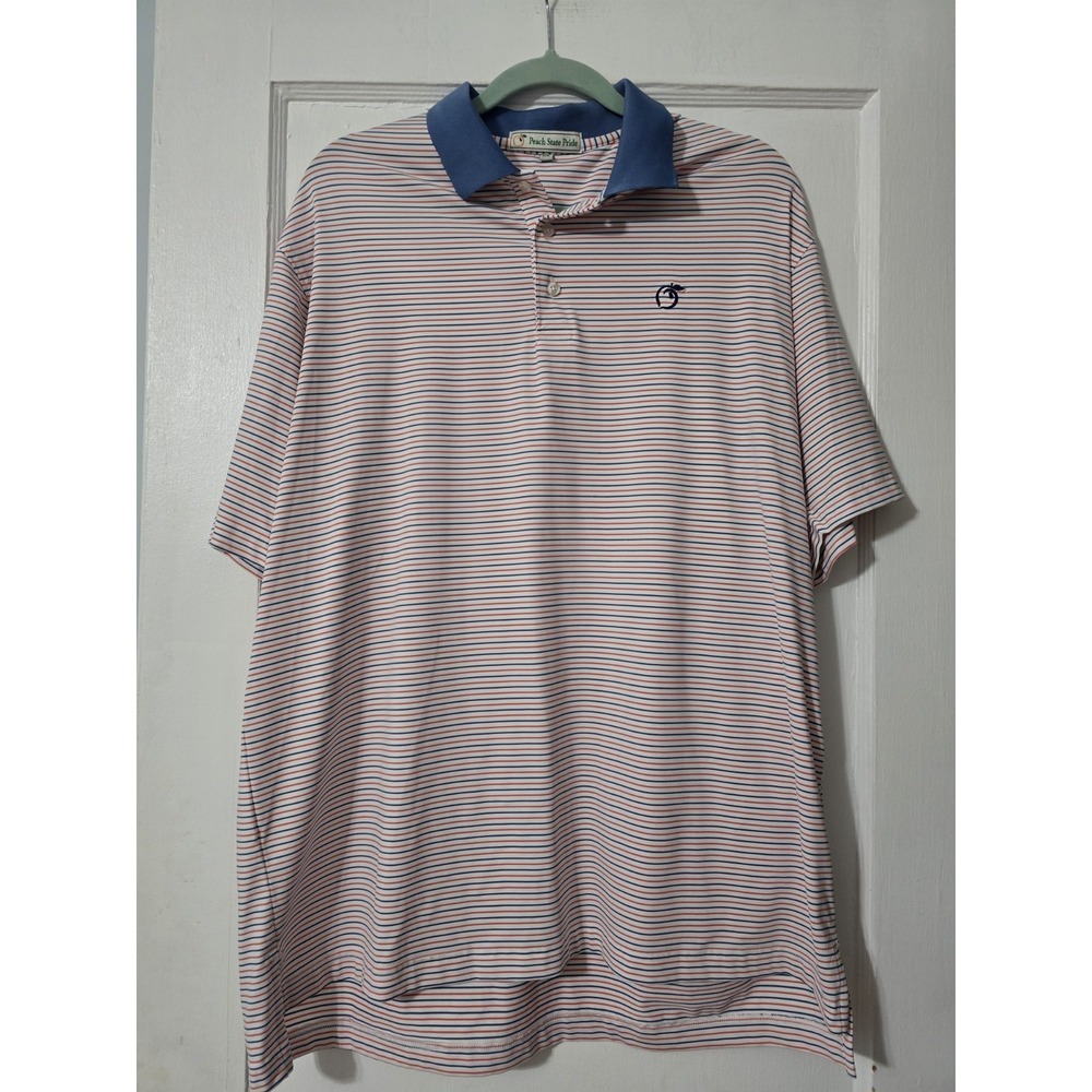Peach State Pride Polo Shirt Size XL Blue Peach Striped Golf Performance Stretch